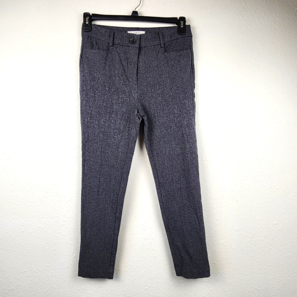 LOFT The Skinny Textured Slim Fit Trousers Gray Black Career Pants Size 2